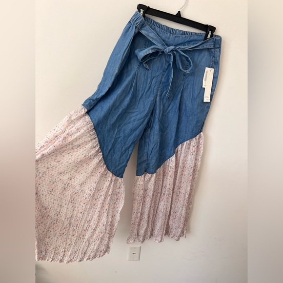 Gemma Jane Boho Blue Lyocell Chiffon Ultra Wide Leg Flared Tie Front Pants Sz M - Picture 3 of 7